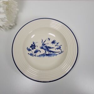 VTG Varages France 9 1/4" Salad Plate, Floral Blue Bird, Embossed Rings- Cobalt